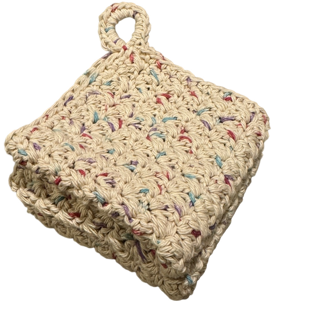 Pair Handmade Crochet Facecloths Dishcloths Bath Scrubbies, 100% Cotton - 9”